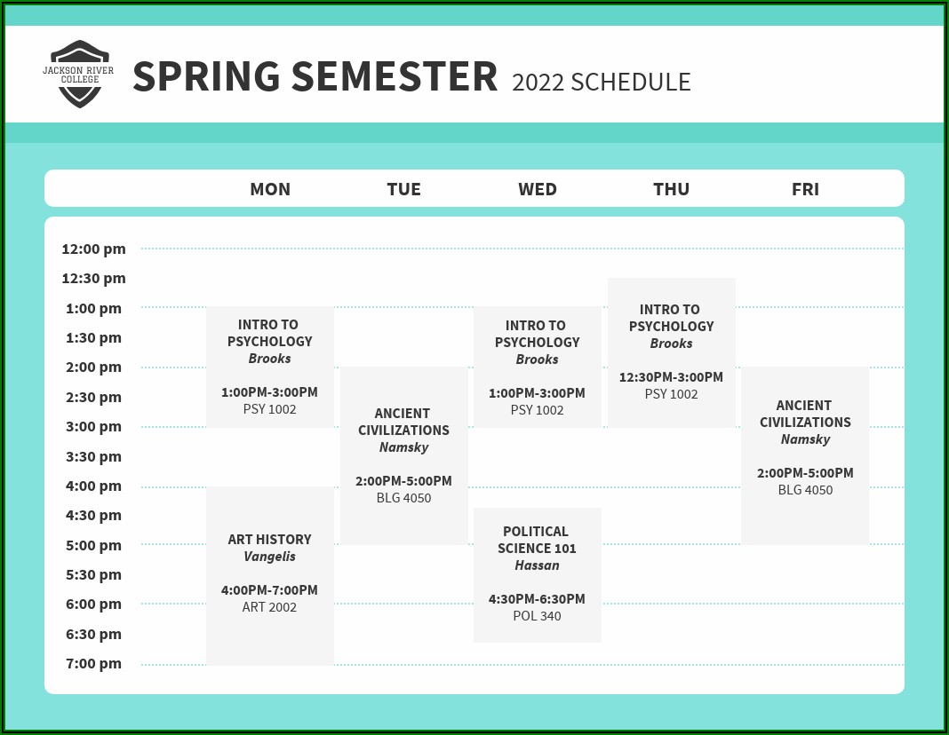 Weekly Schedule Template College