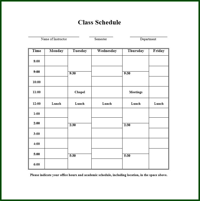 Weekly Schedule Template For College Students