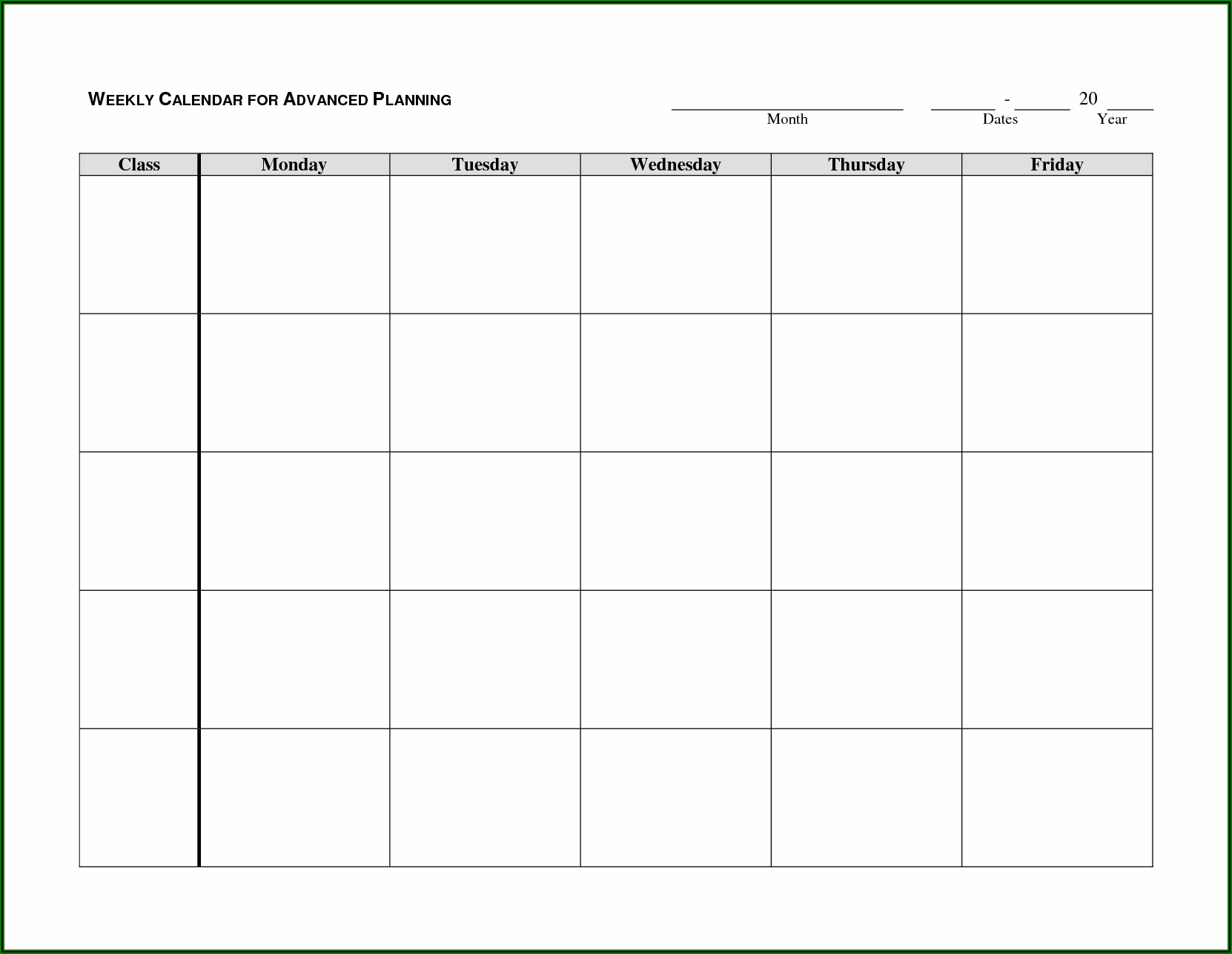 Weekly Schedule Template Printable Monday Friday