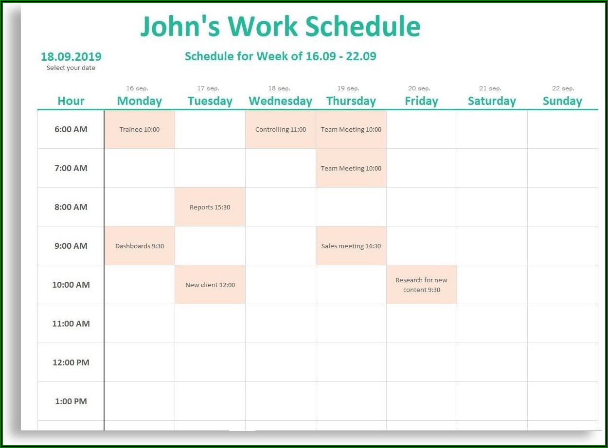 Weekly Schedule Template With Hours Excel