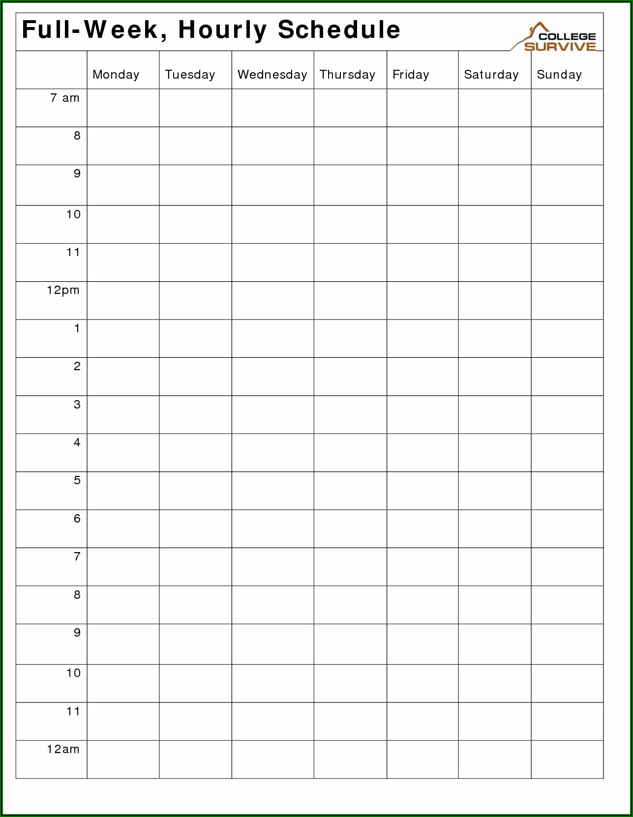 Weekly Schedule Template With Hours Printable