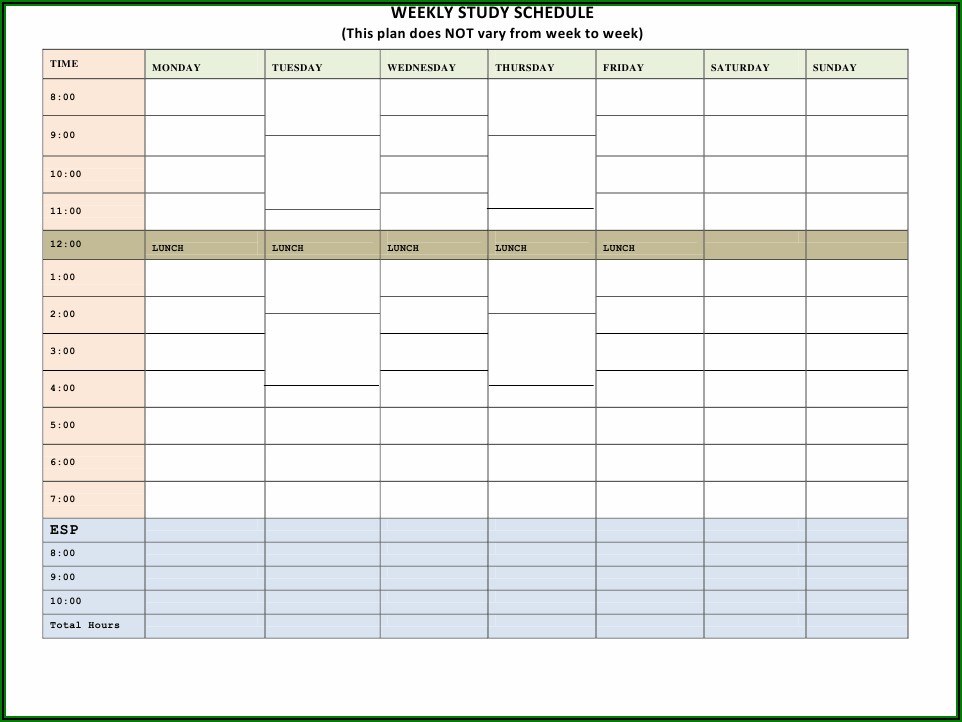 Weekly Study Schedule Template Pdf