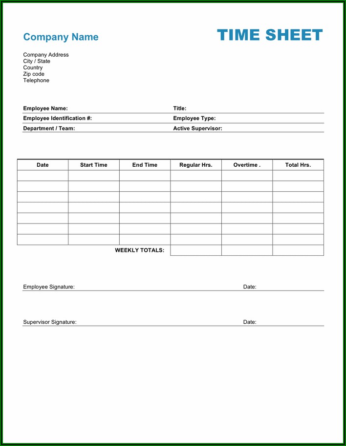 Weekly Timesheet Template Word Free Download