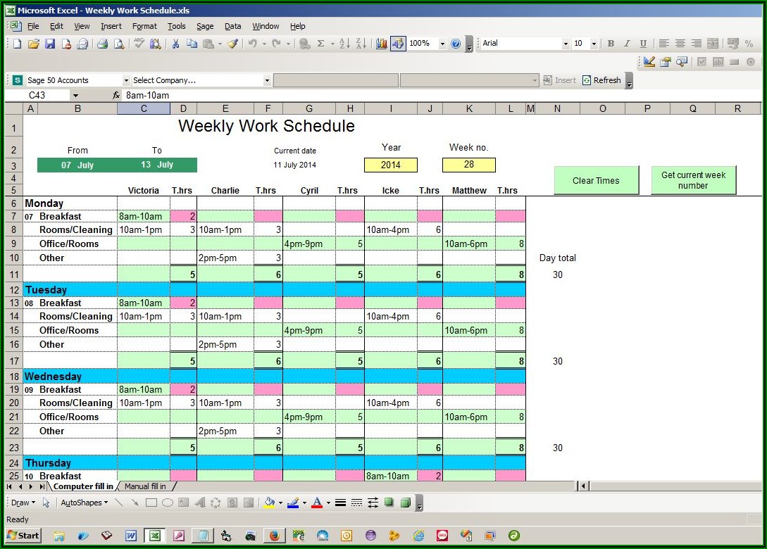 Weekly Work Schedule Excel