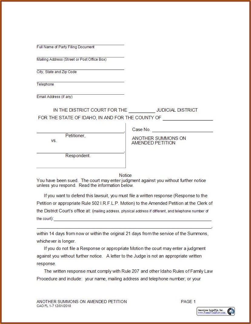 Amended Petition For Divorce Form Texas