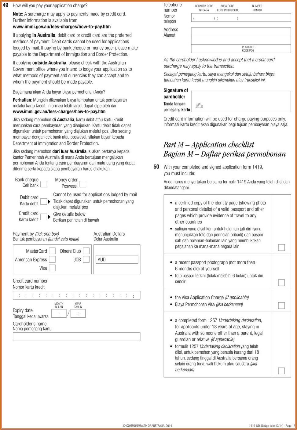 Application For Visitor Visa Australia Form 1419