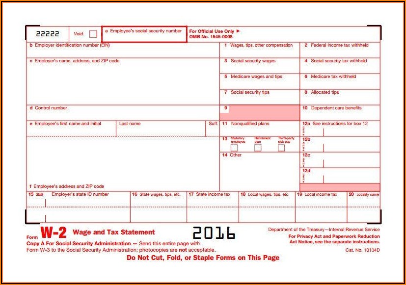 Blank W2 Tax Form