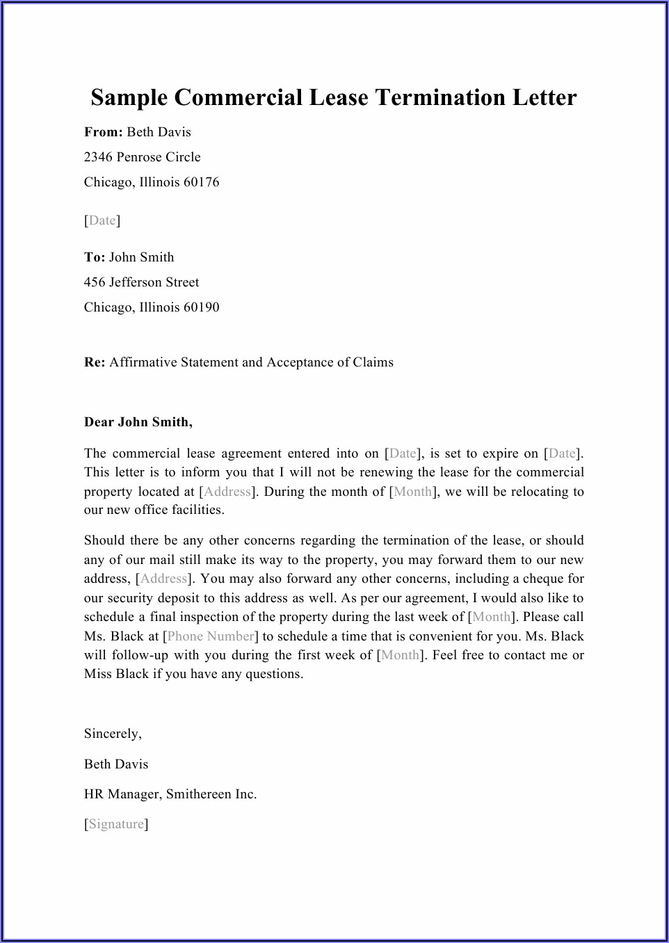Commercial Lease Termination Letter To Landlord Template