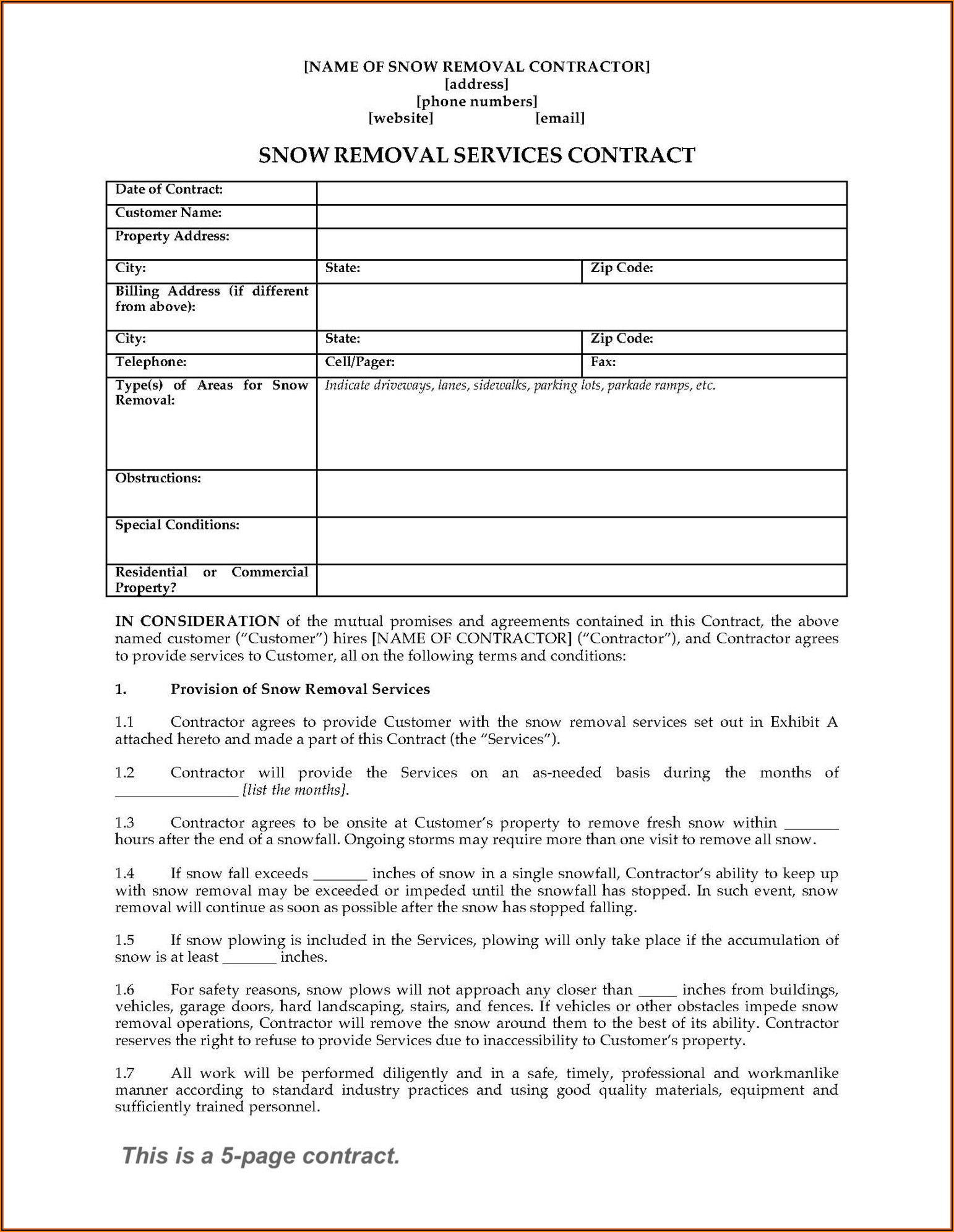 Commercial Snow Removal Contract Template