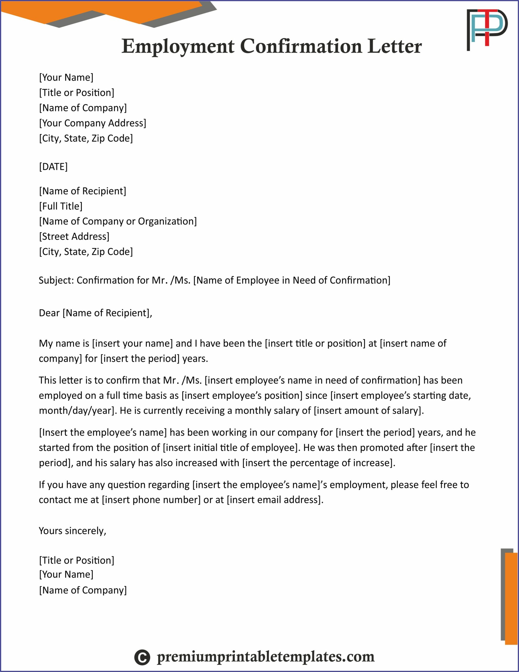 Confirmation Of Employment Letter Template Uk