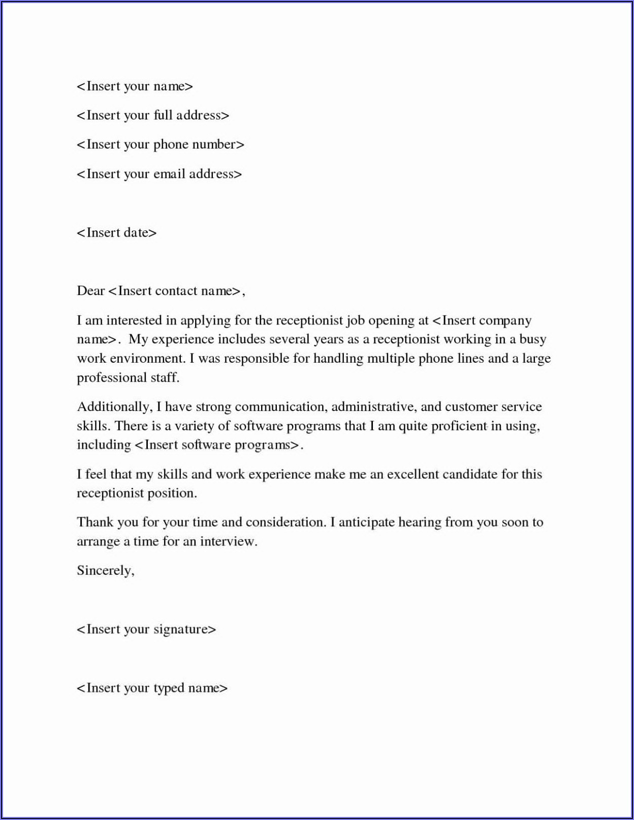 Cover Letter Examples For Veterinary Receptionist With No Experience