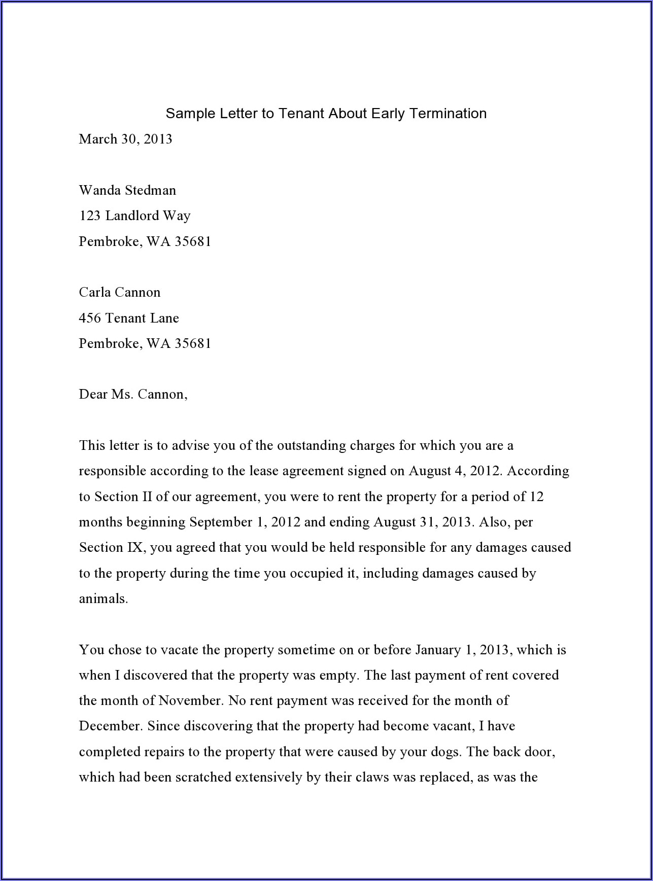 Early Commercial Lease Termination Letter Template