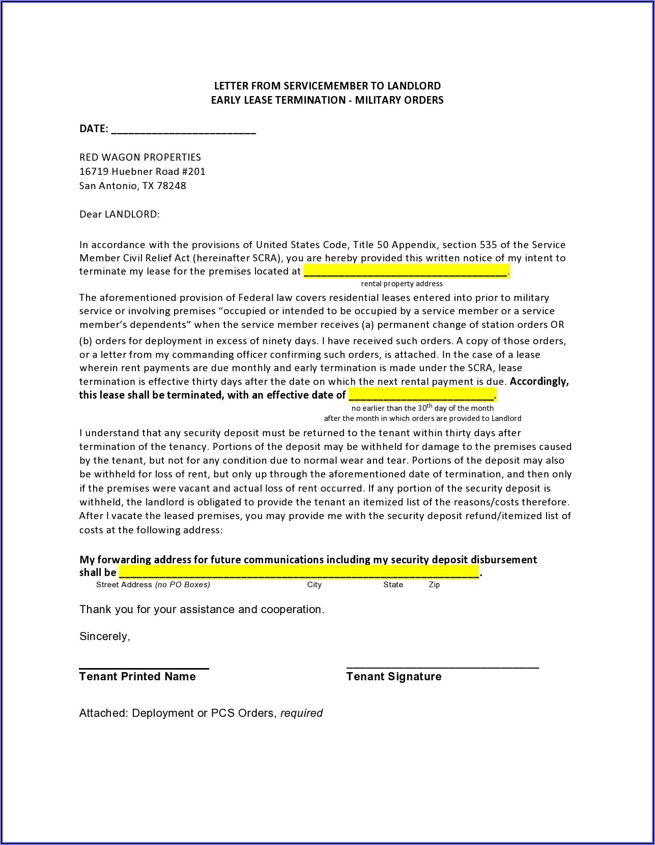 Early Commercial Lease Termination Letter To Landlord