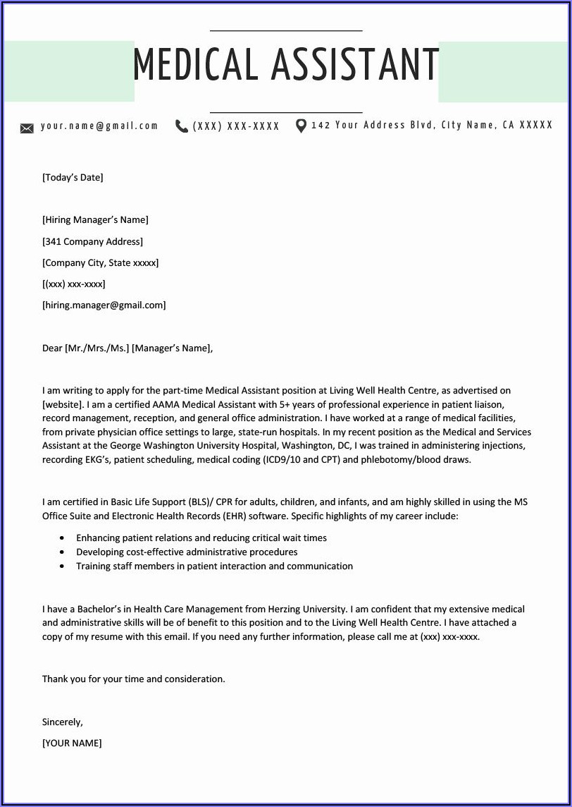 Entry Level Medical Assistant Cover Letter Template