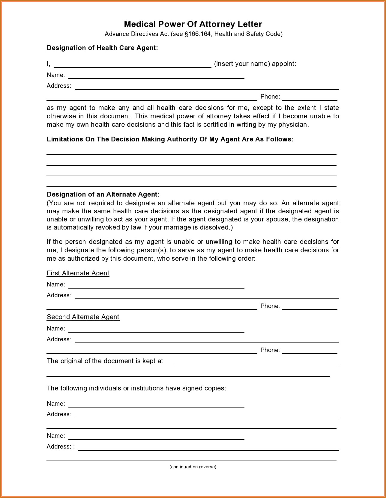 Example Power Of Attorney Forms