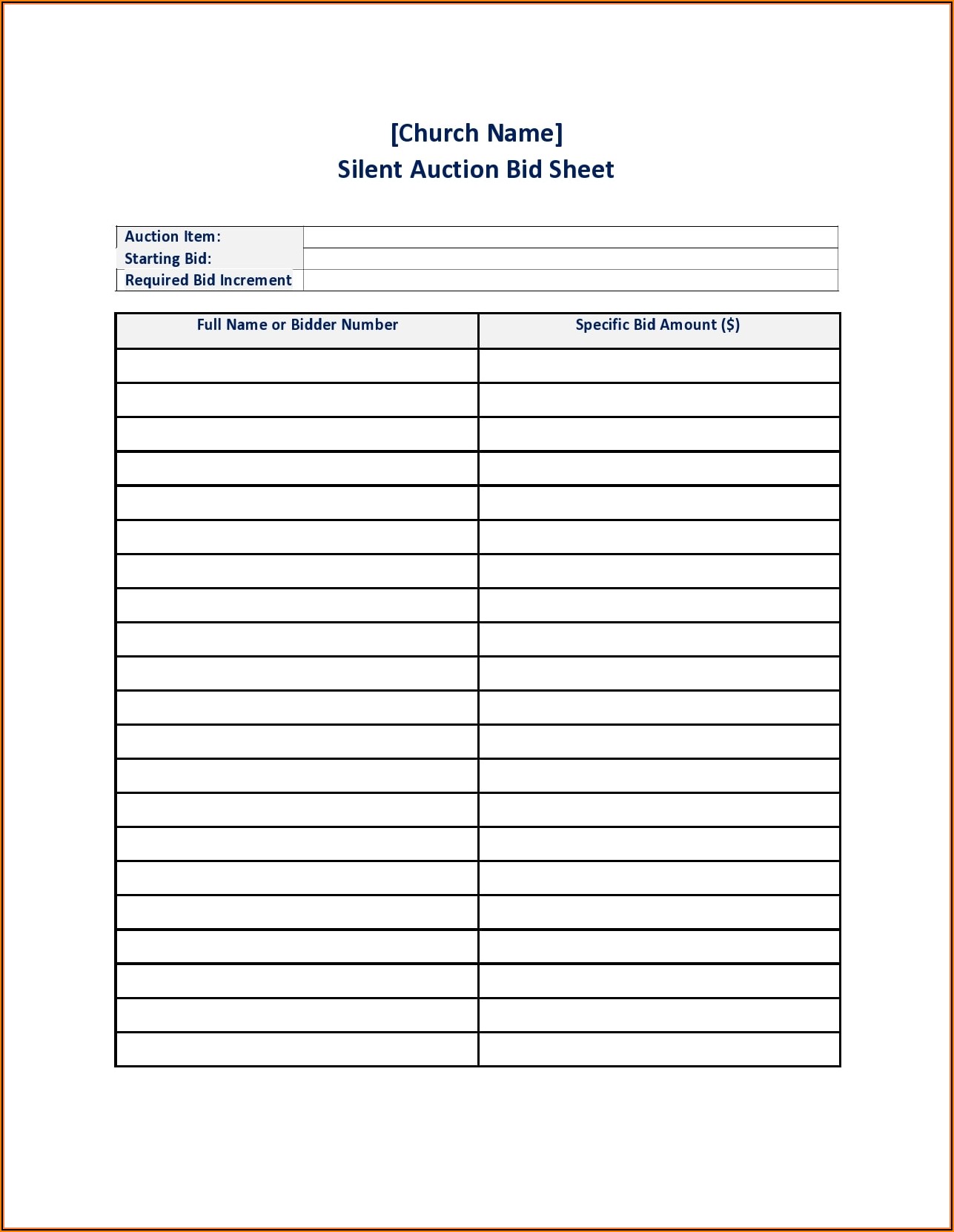 Form For Silent Auction Bidding Sheet
