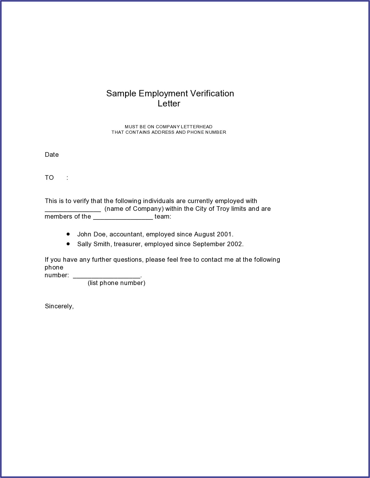 Free Printable Employment Verification Letter Pdf