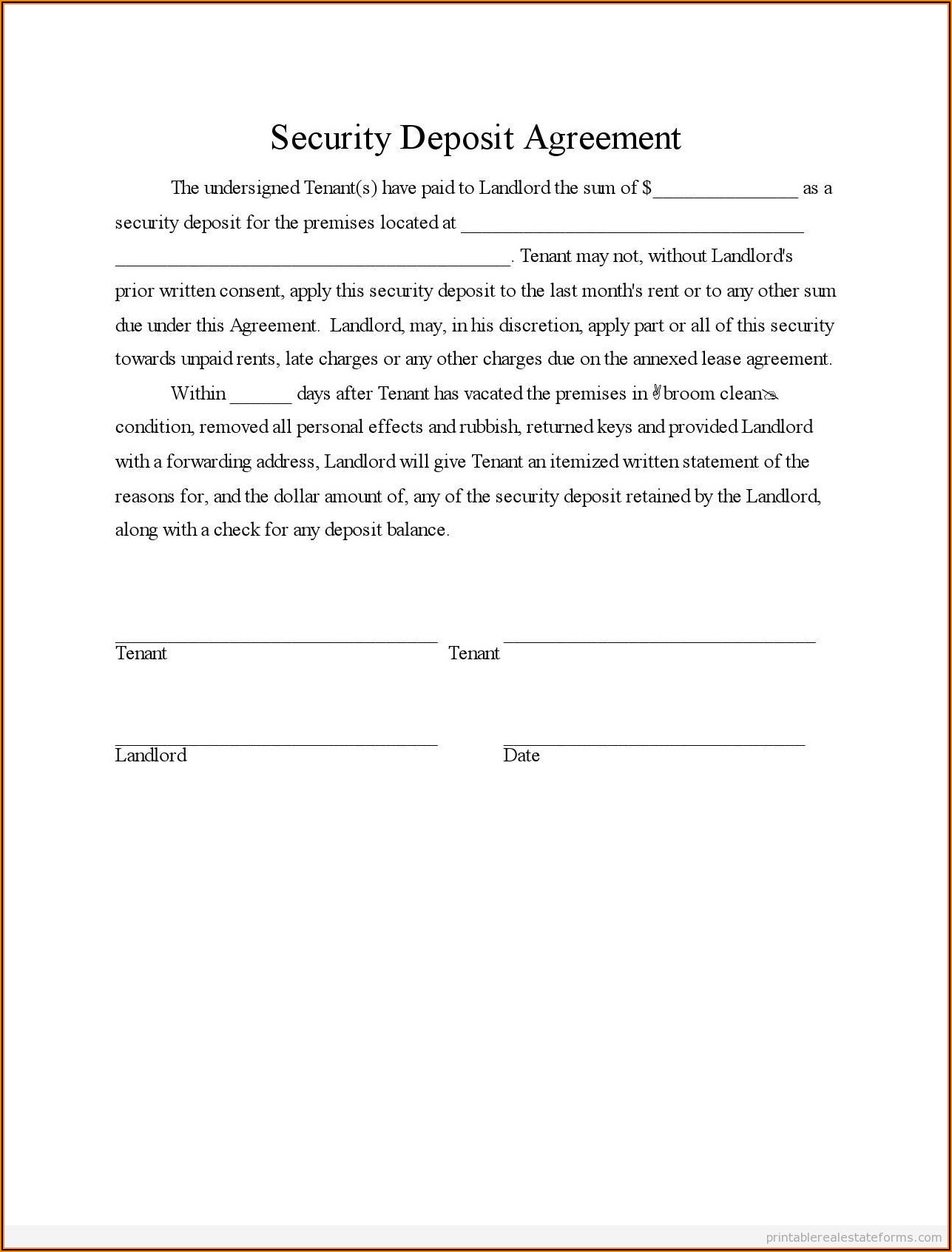Free Security Deposit Agreement Form