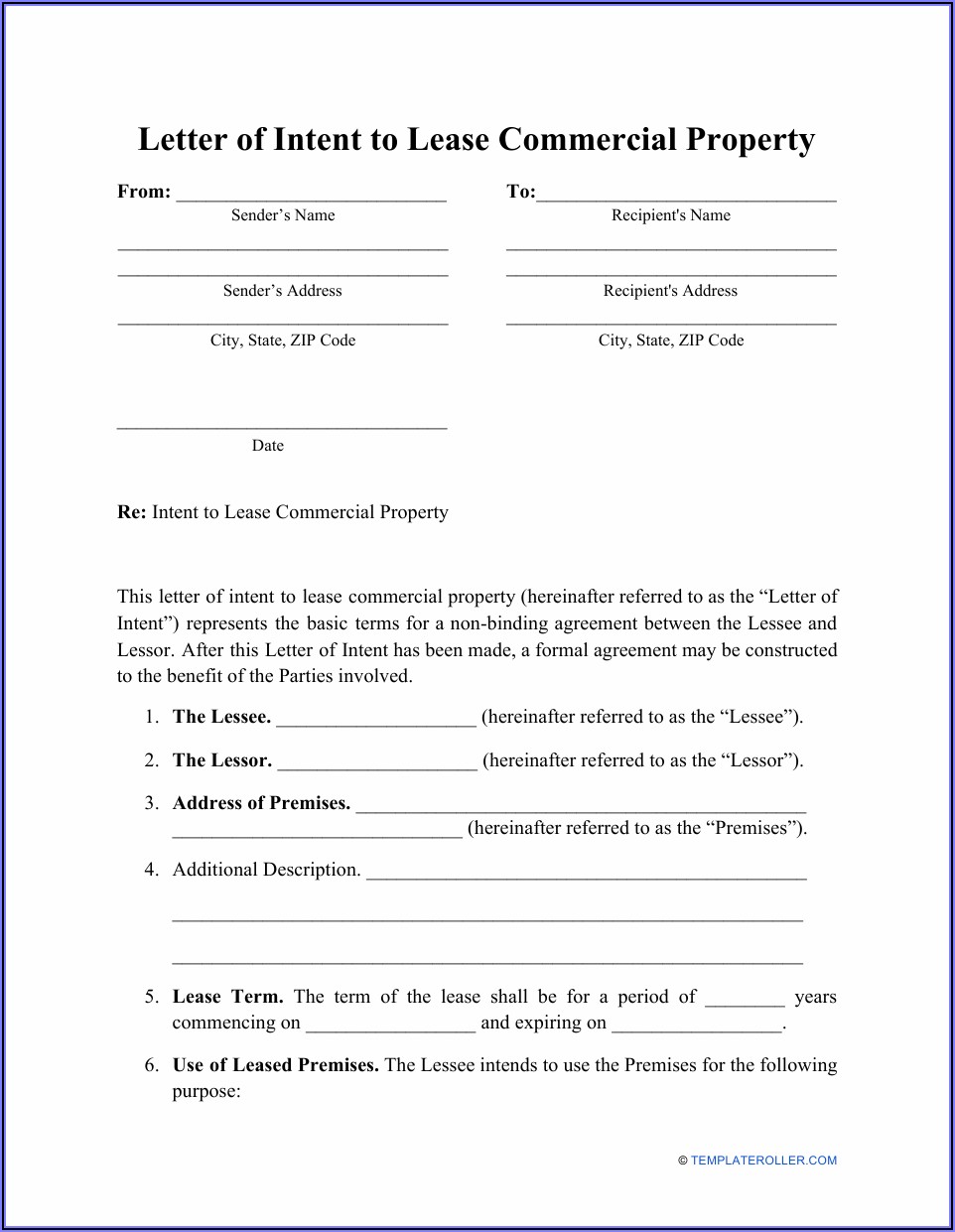 Letter Of Intent To Lease Template Word