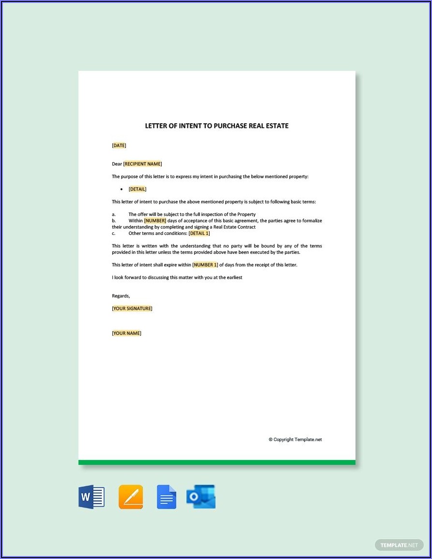 Letter Of Intent To Purchase Template Word