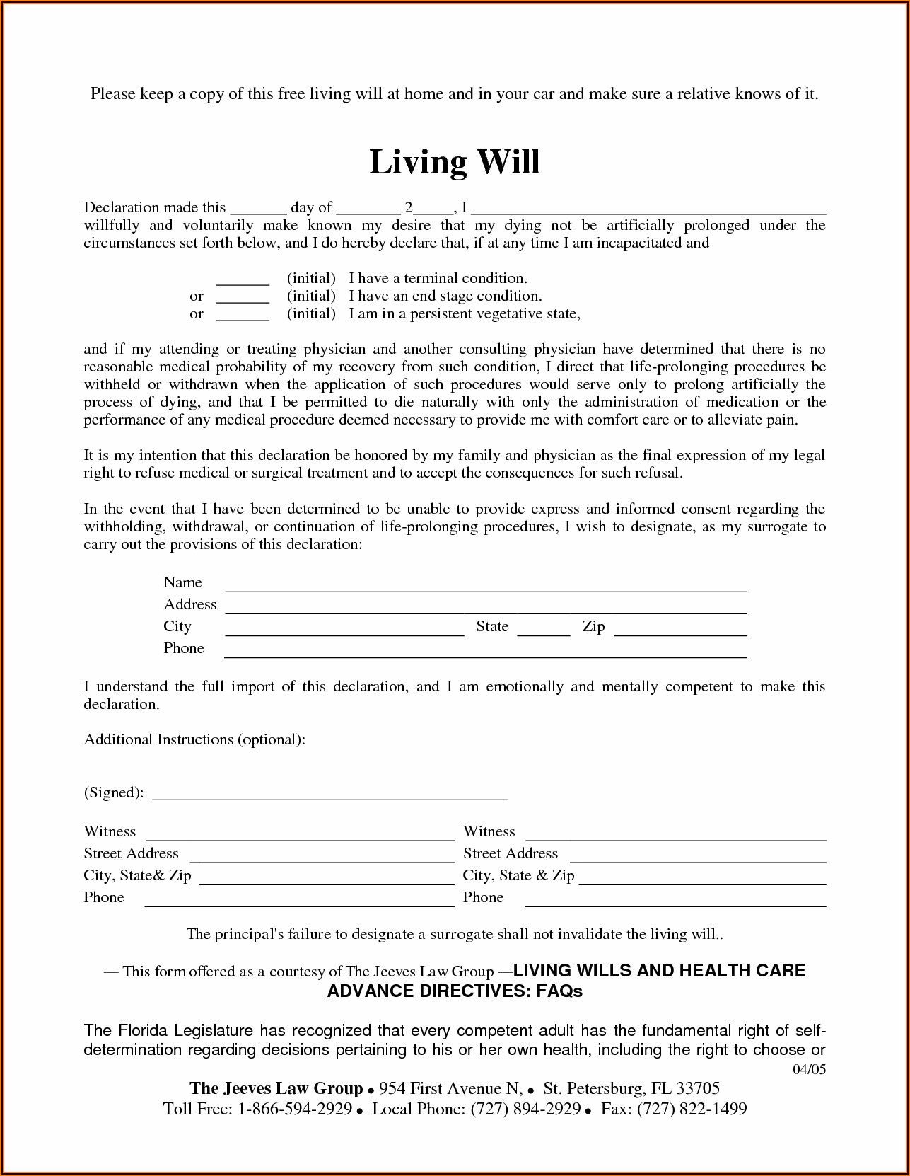 Living Will Free Download Forms