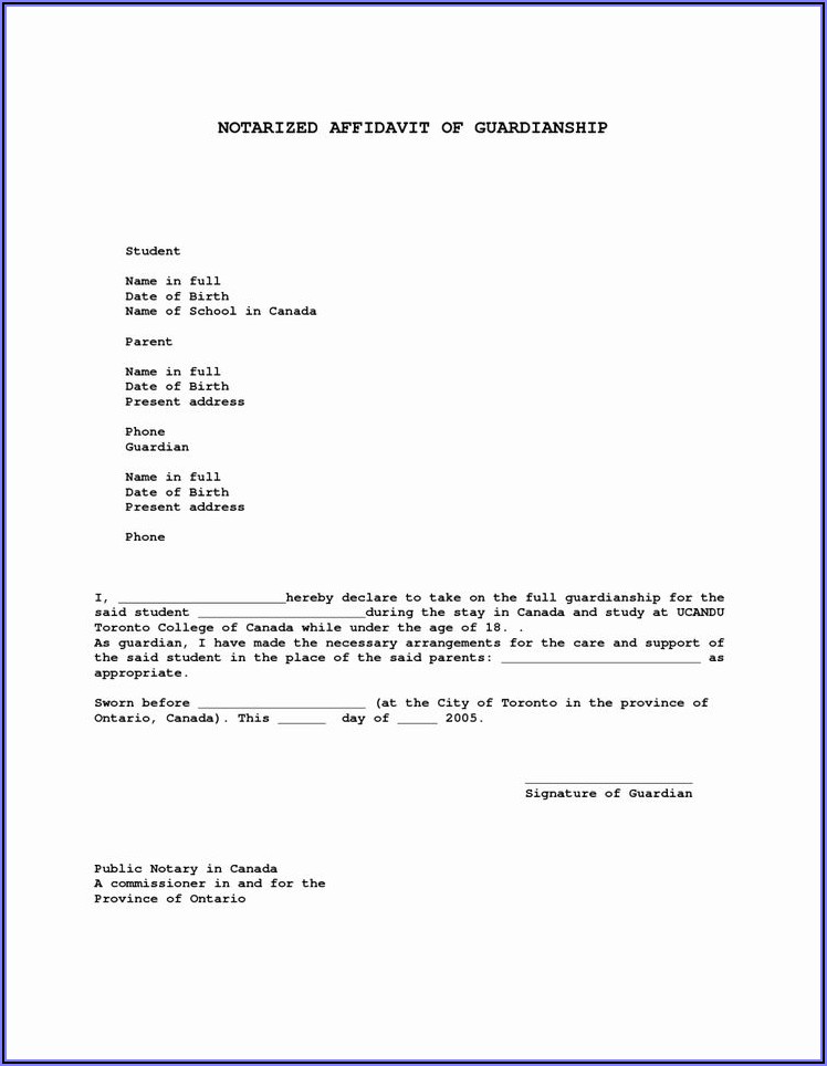 Notarized Letter Of Guardianship Template