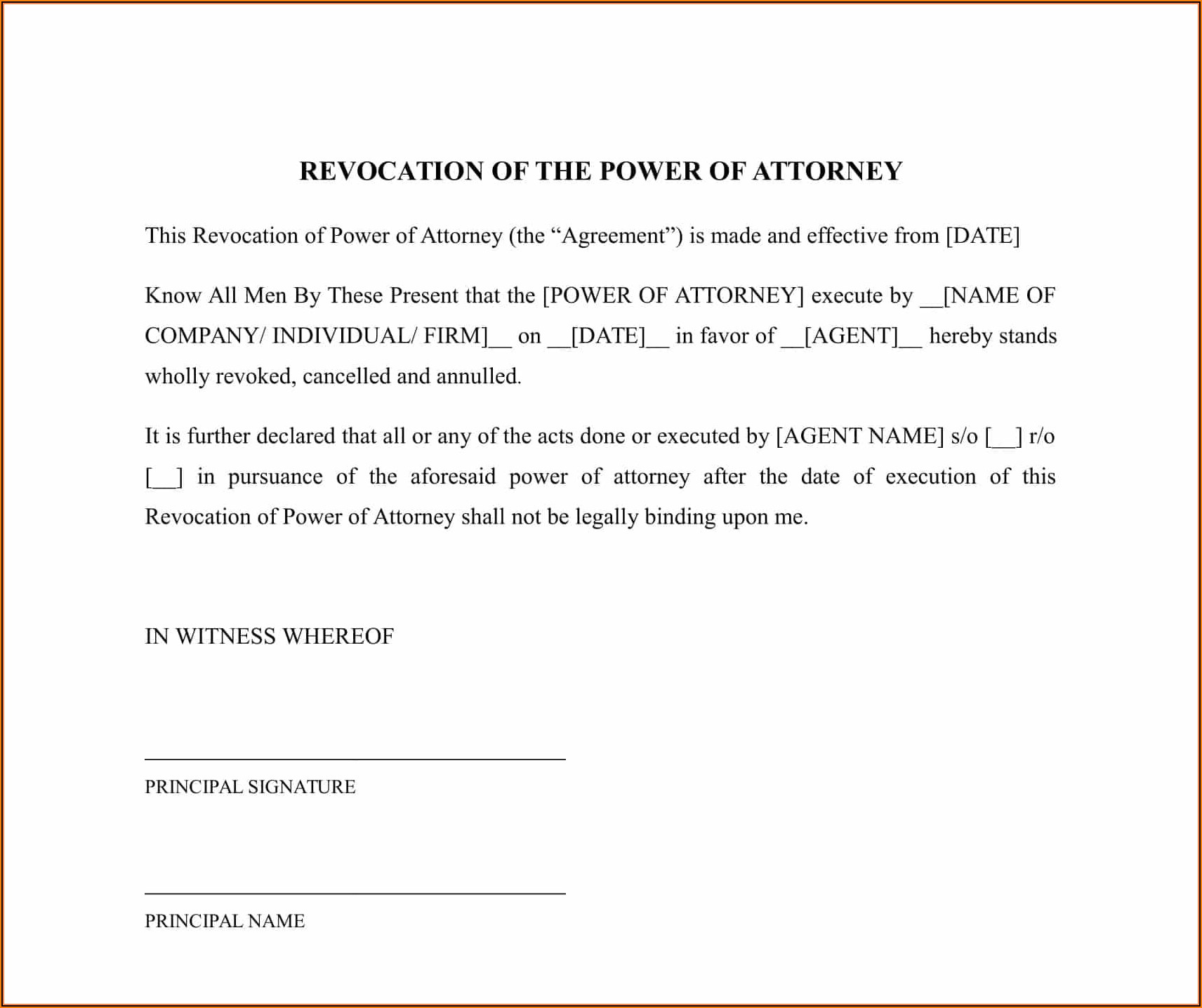 Power Of Attorney Sample Format India