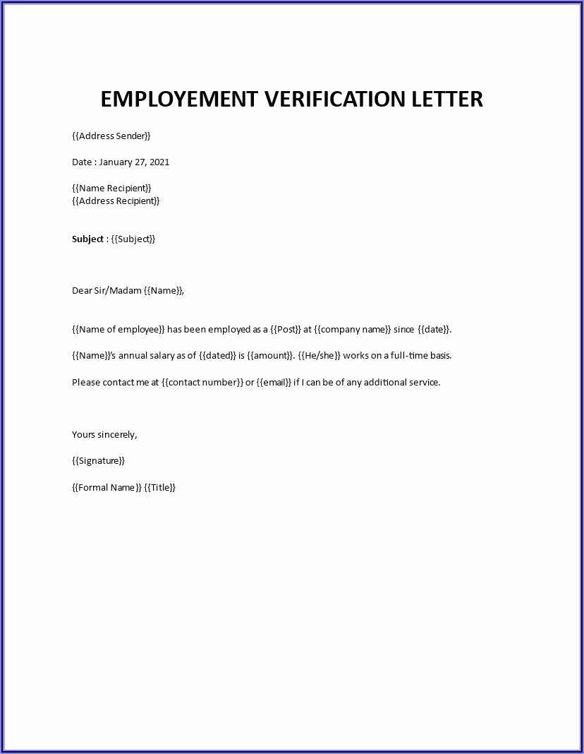 Proof Of Employment Letter Example