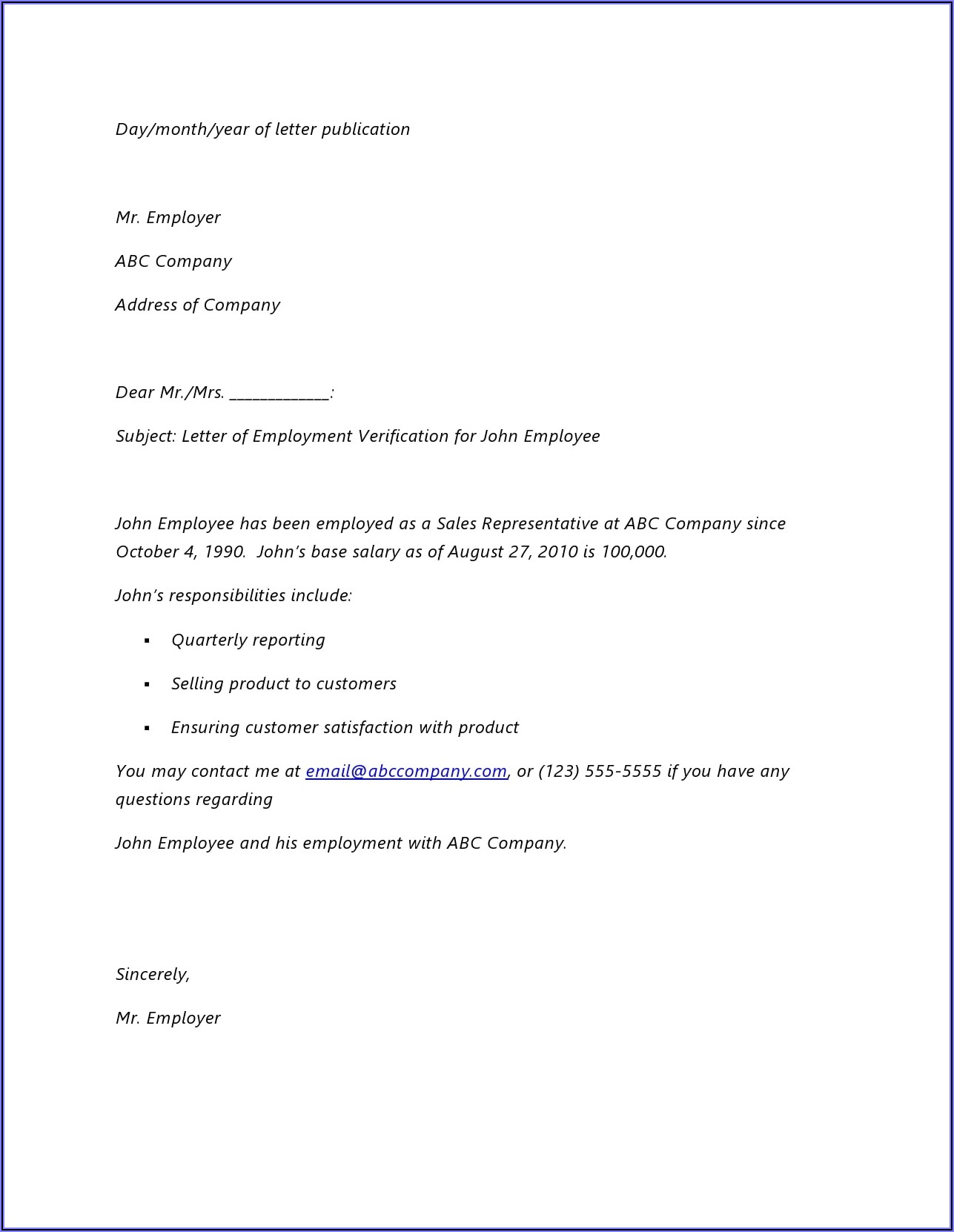 Proof Of Employment Letter Sample Uk