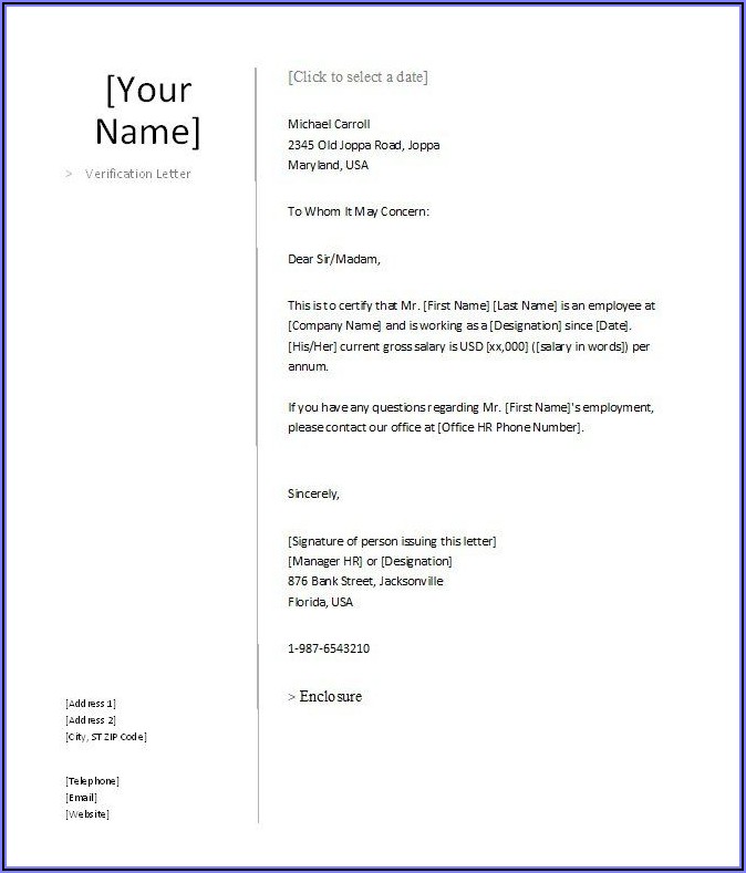 Proof Of Employment Letter Template Word