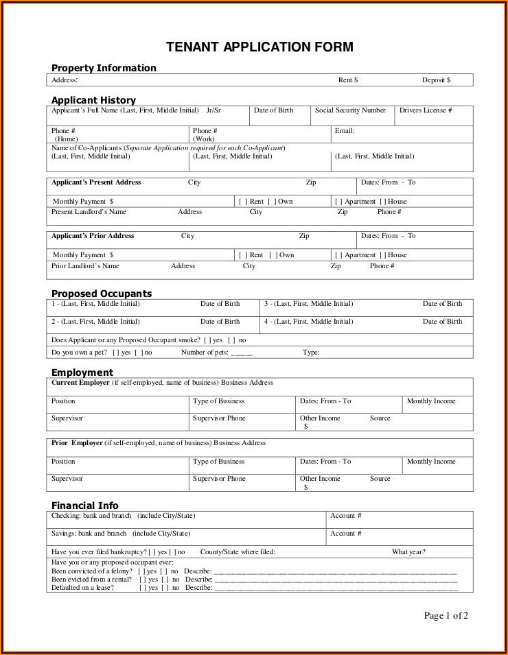 Sample Apartment Application Form