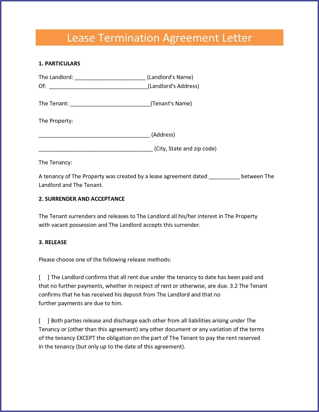 Sample Commercial Lease Termination Letter