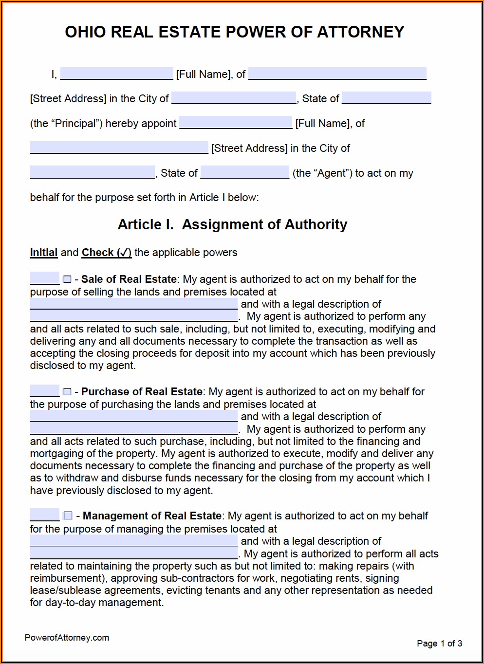 Sample Durable Power Of Attorney Form Ohio