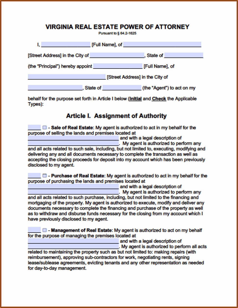 Sample Durable Power Of Attorney Form Virginia