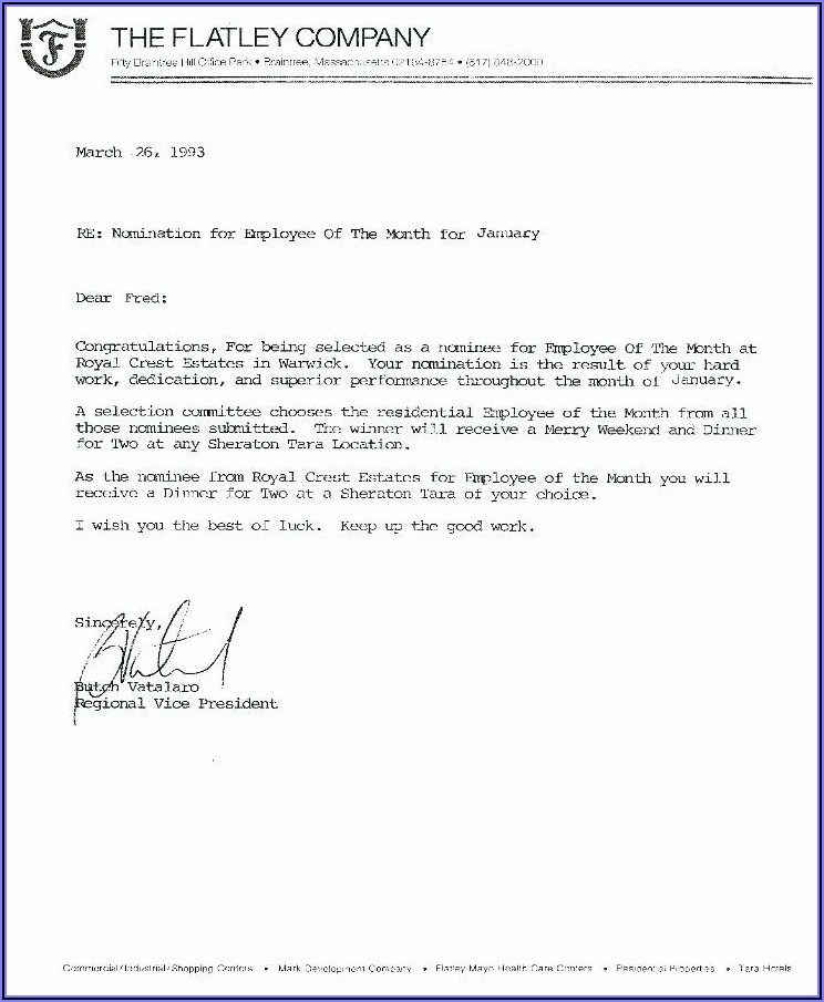 Sample Employee Recognition Letter