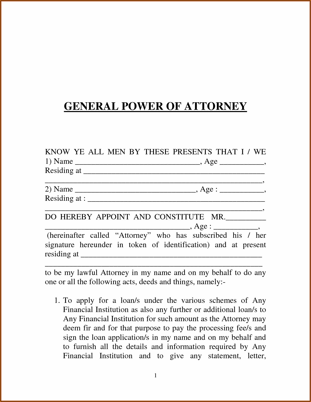Sample Form Of General Power Of Attorney