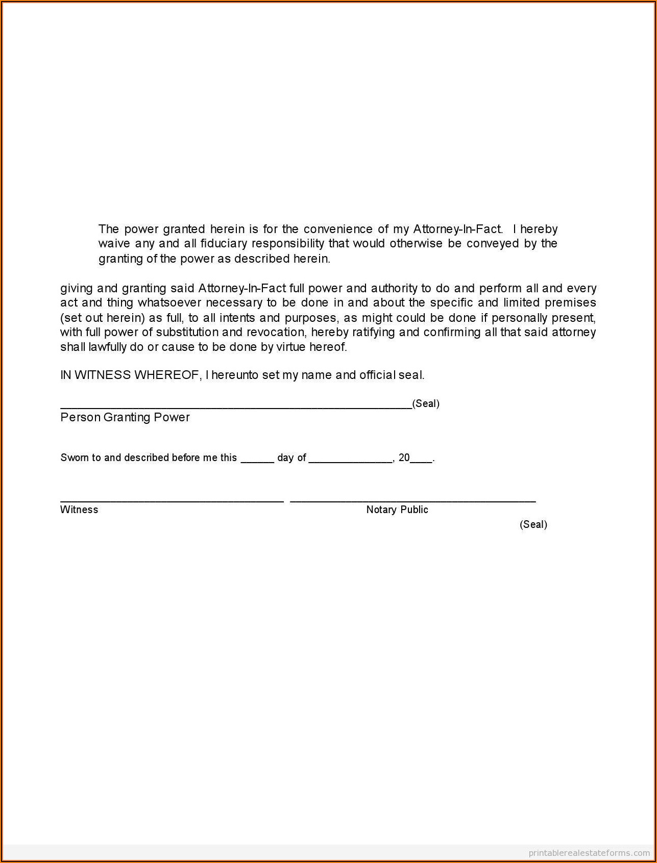 Sample Form Of Power Of Attorney