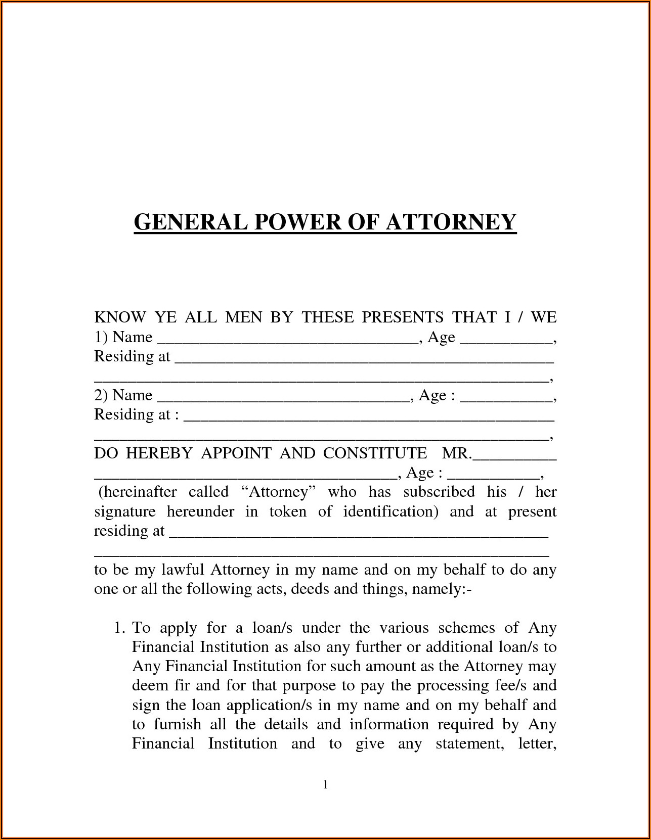 Sample Form Of Special Power Of Attorney