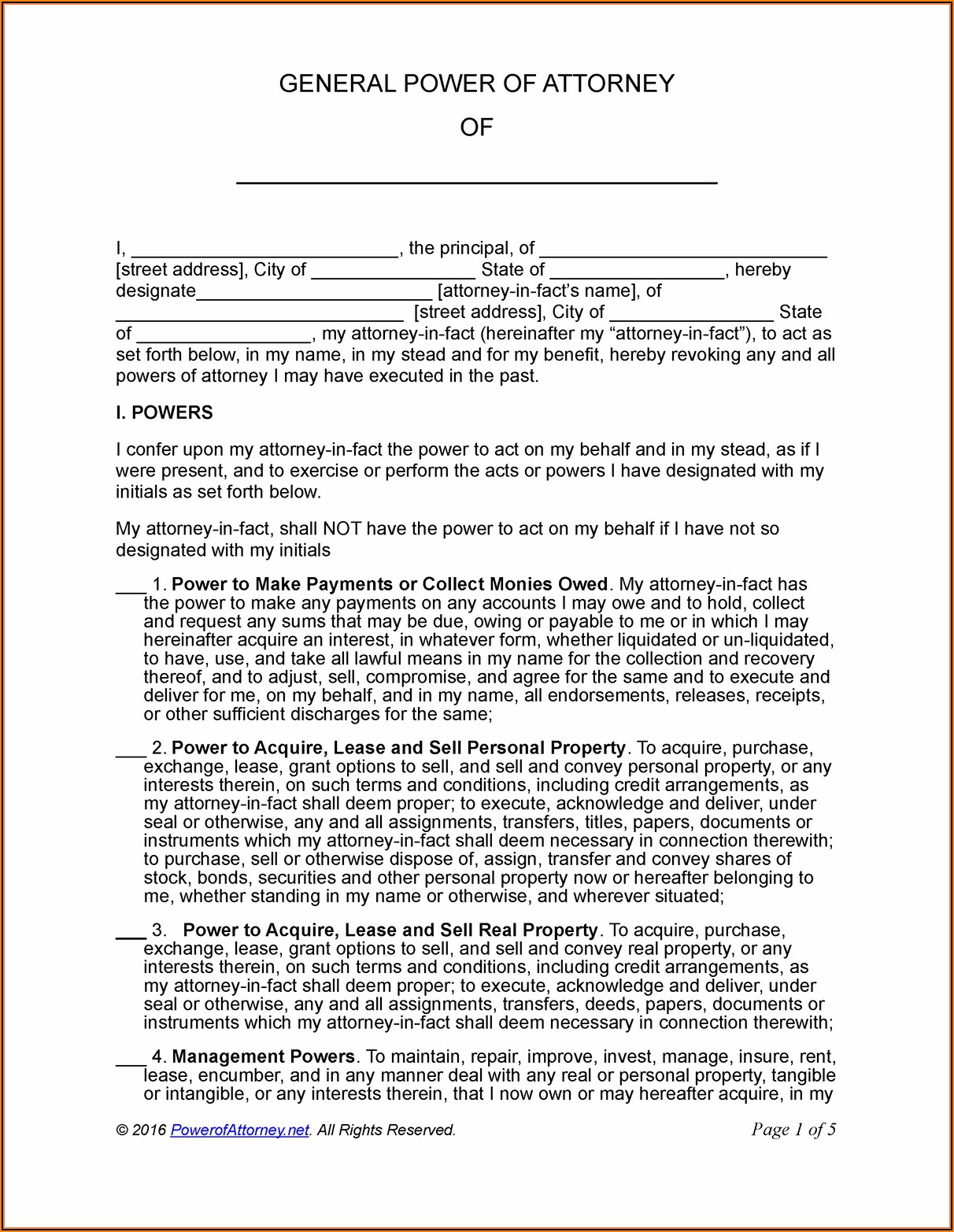 Sample Format Of Power Of Attorney
