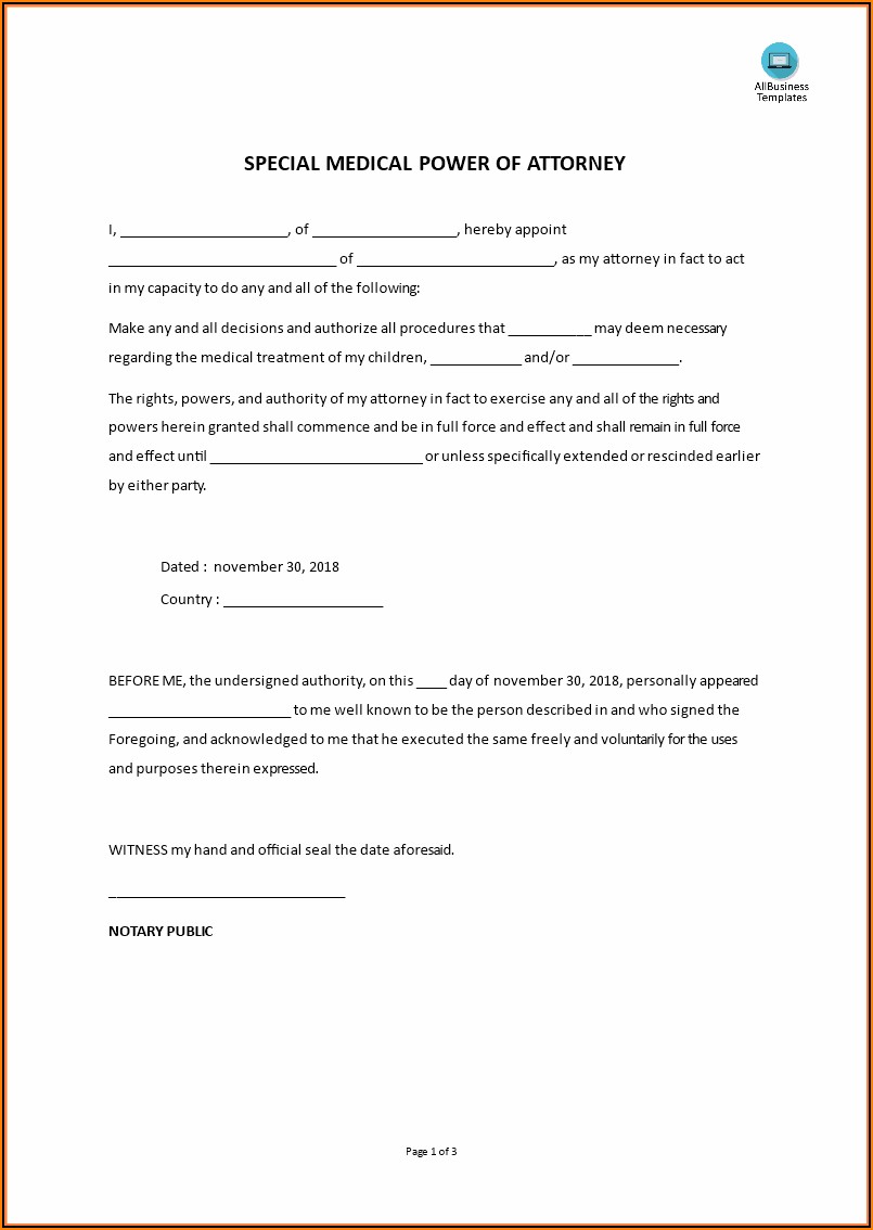 Sample Format Of Special Power Of Attorney