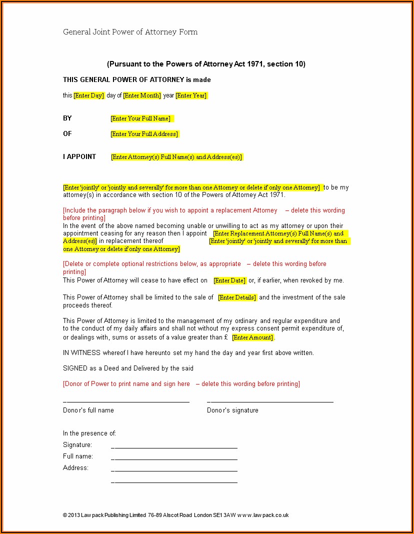 Sample Lasting Power Of Attorney Form