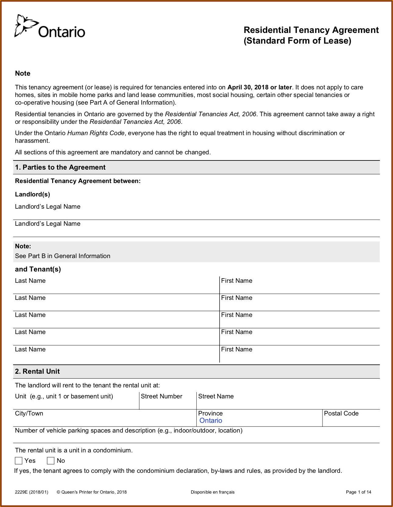 Sample Rental Application Form Ontario