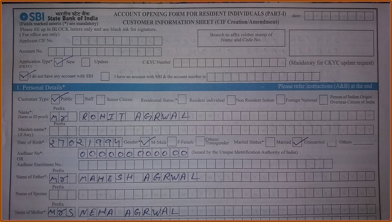 Sbi Bank Account Opening Form Fill Up