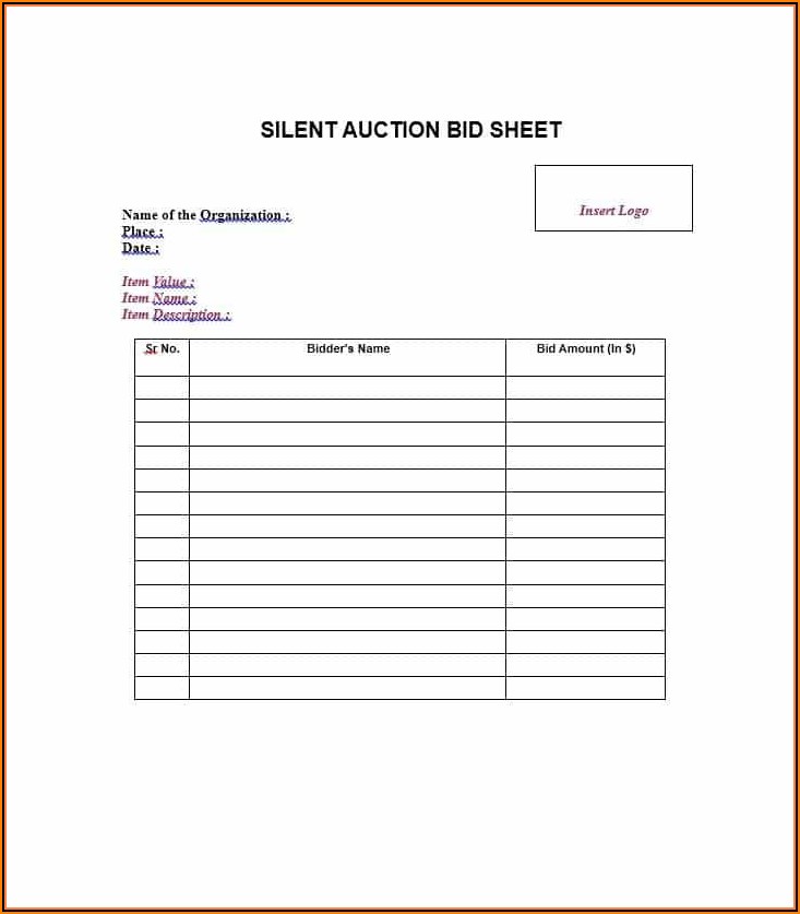 Silent Auction Bid Sheet Ideas