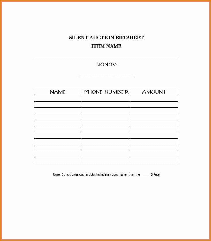 Silent Auction Bid Sheets Free Template