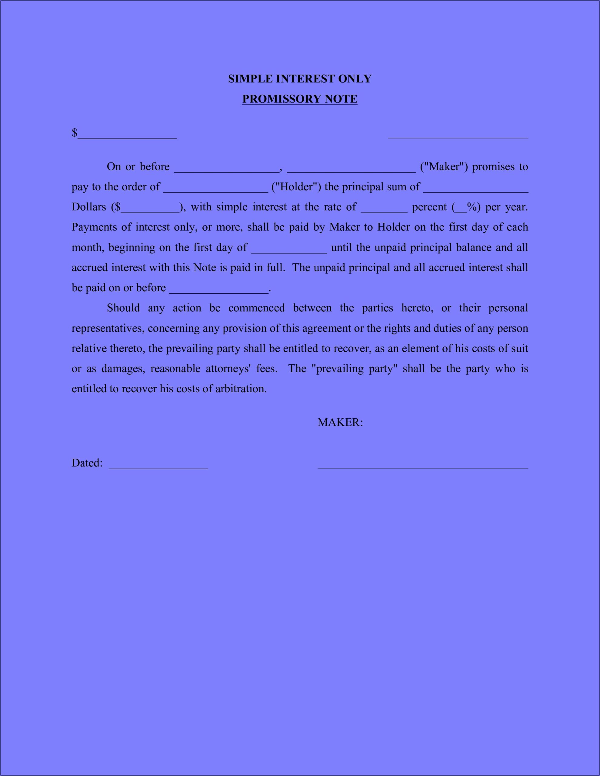 Simple Promissory Note Sample Letter Word