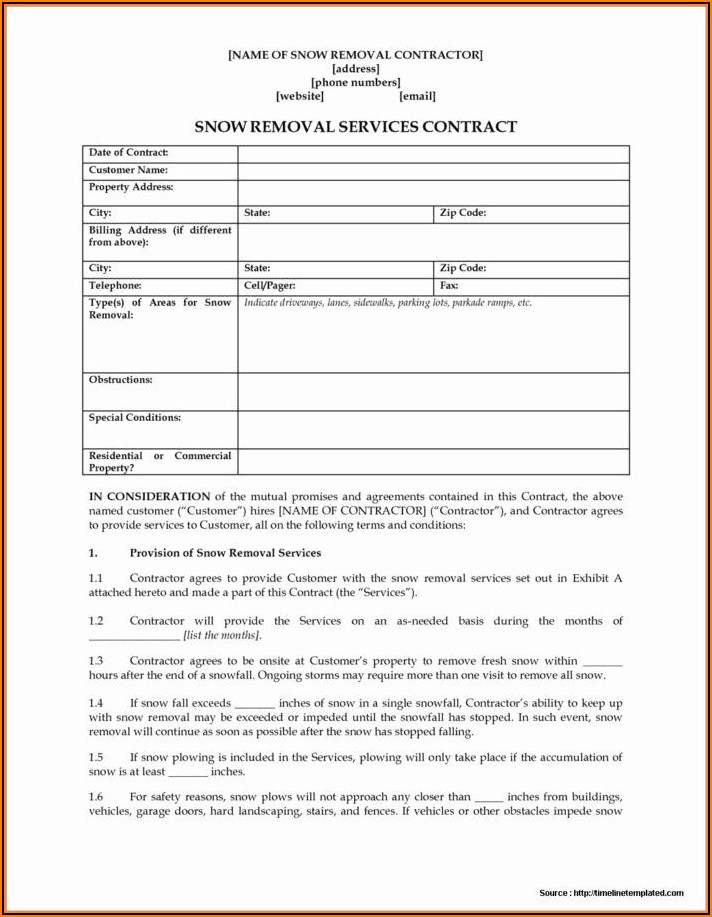 Simple Snow Plow Contract Template
