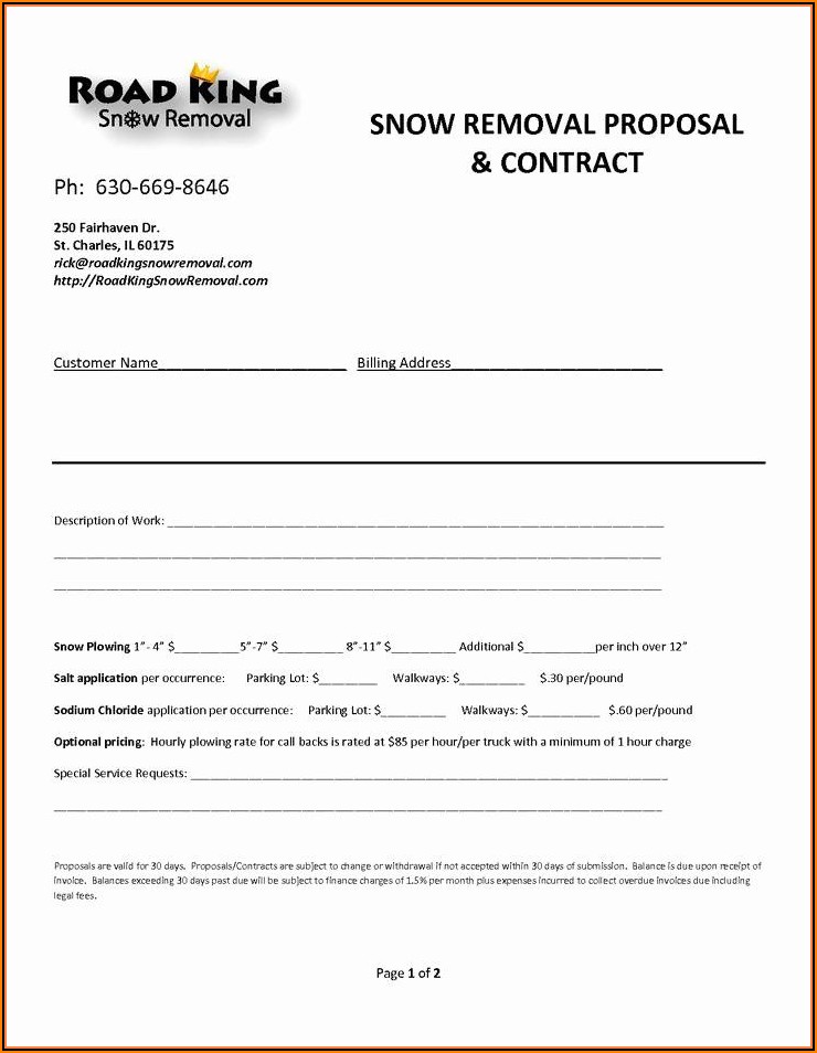 Snow Removal Contract Sample Free