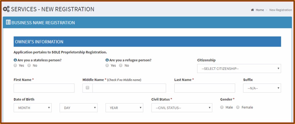 Sole Proprietorship Dti Registration Form
