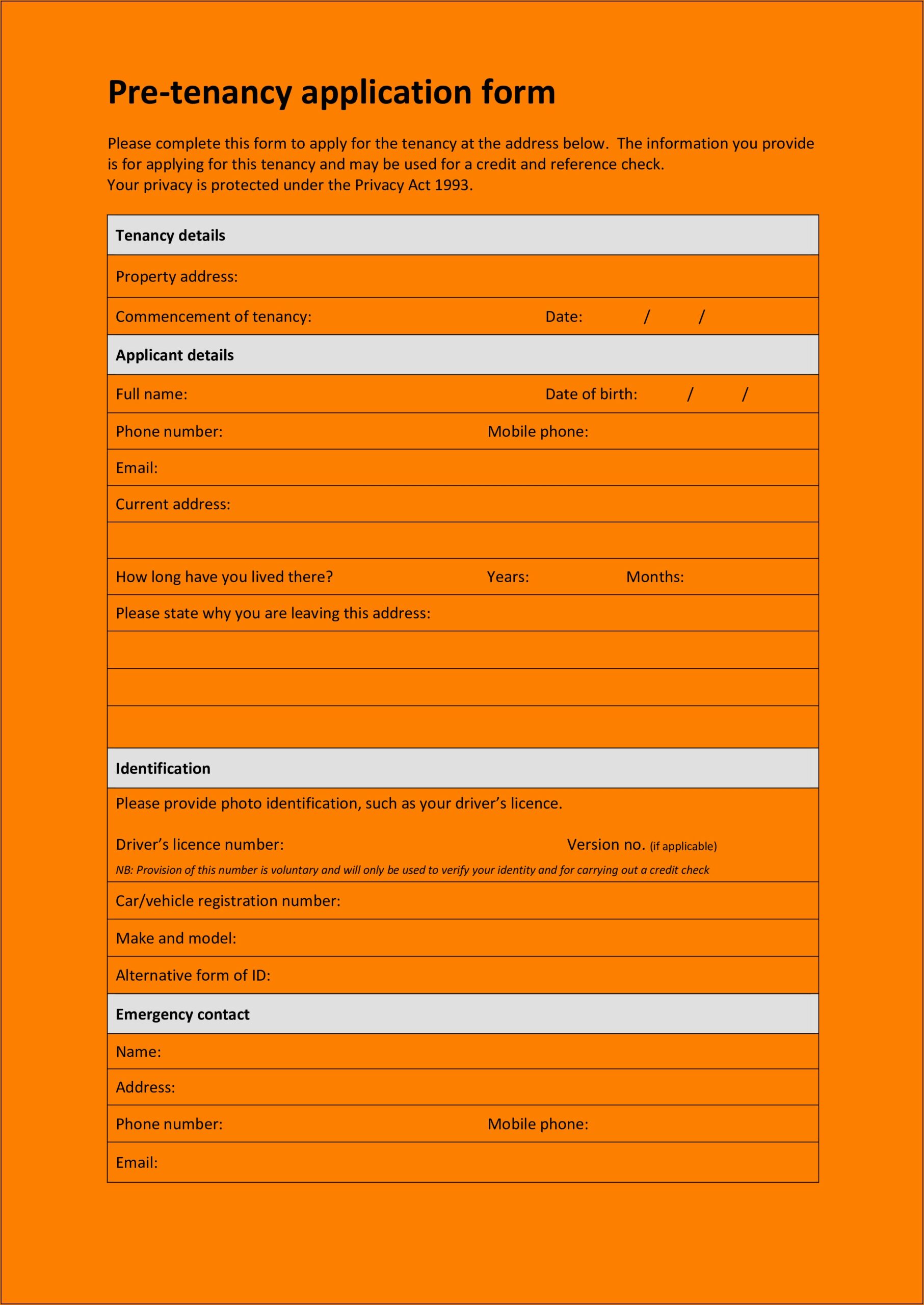 Tenant Applications Forms For Landlords